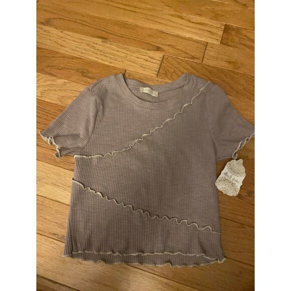 NWT Altar"d State women's tan ruffled short sleeve fitted cropped top size small - Picture 1 of 9